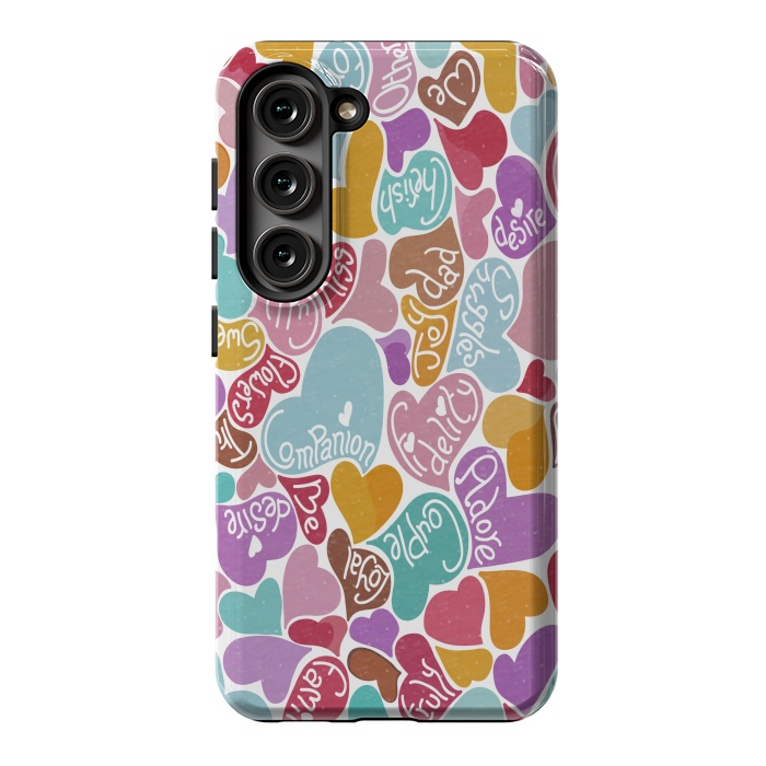 Galaxy S23 StrongFit Multicolored Love hearts with loving words by Paula Ohreen