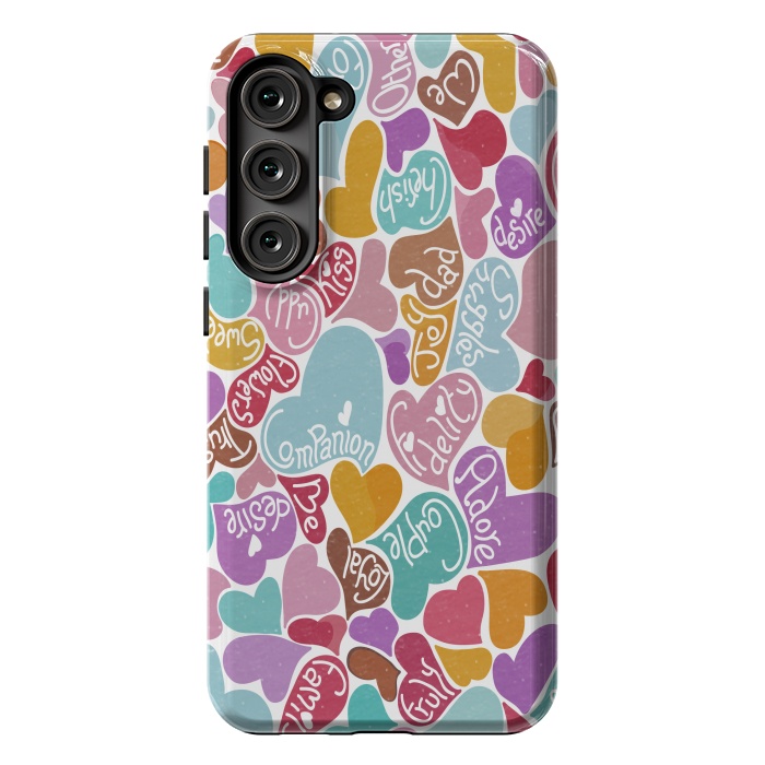 Galaxy S23 Plus StrongFit Multicolored Love hearts with loving words by Paula Ohreen