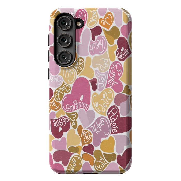 Galaxy S23 Plus StrongFit Love hearts with loving words in pink and orange by Paula Ohreen