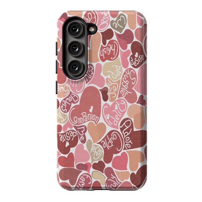 Galaxy S23 StrongFit Love hearts with loving words in red and beige by Paula Ohreen