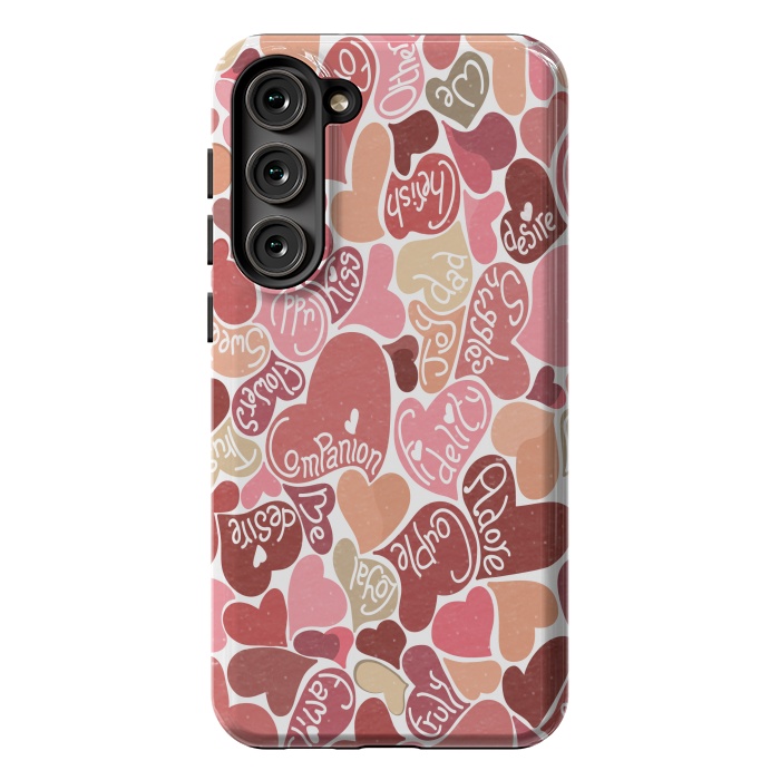 Galaxy S23 Plus StrongFit Love hearts with loving words in red and beige by Paula Ohreen