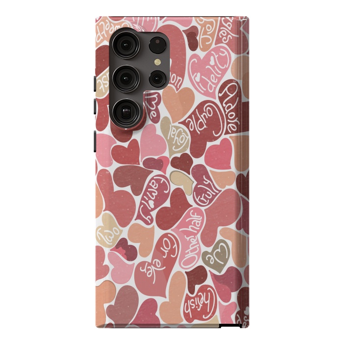 Galaxy S23 Ultra StrongFit Love hearts with loving words in red and beige by Paula Ohreen