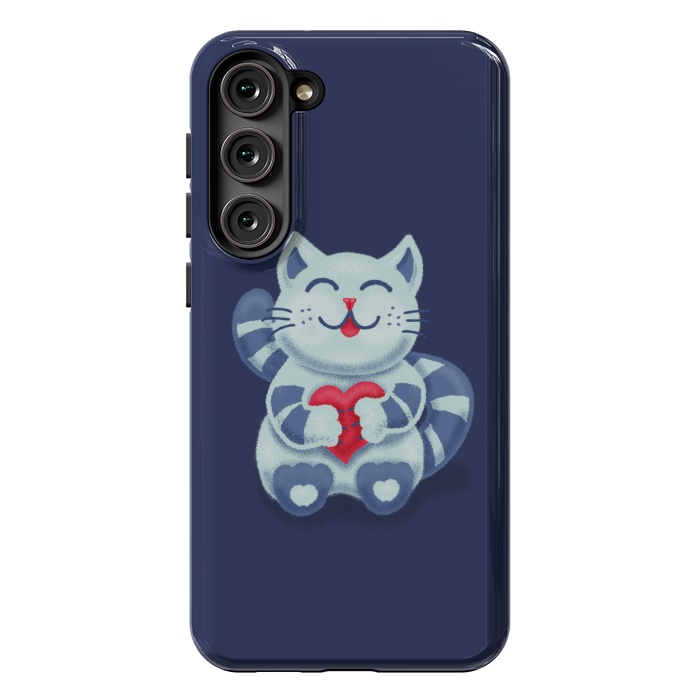 Galaxy S23 Plus StrongFit Cute Blue Kitty With Heart In Love by Boriana Giormova