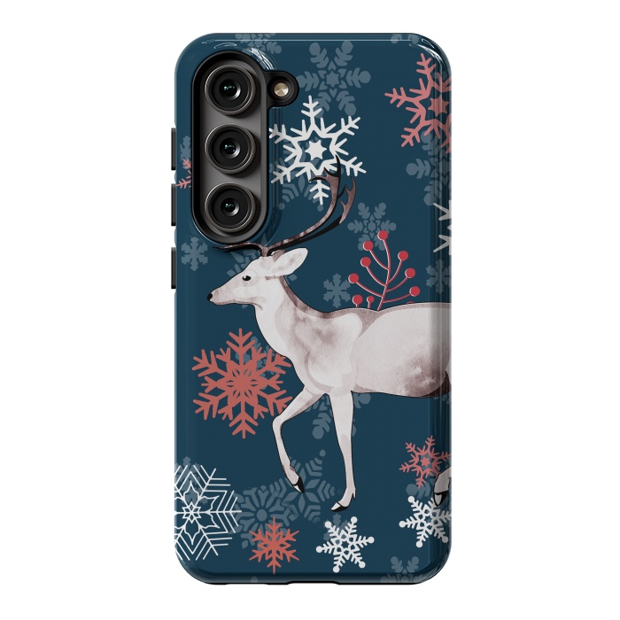 Galaxy S23 StrongFit Reindeer and snowflakes winter illustration by Oana 