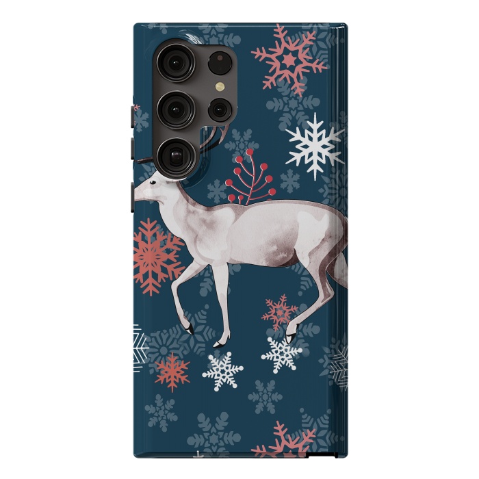 Galaxy S23 Ultra StrongFit Reindeer and snowflakes winter illustration by Oana 