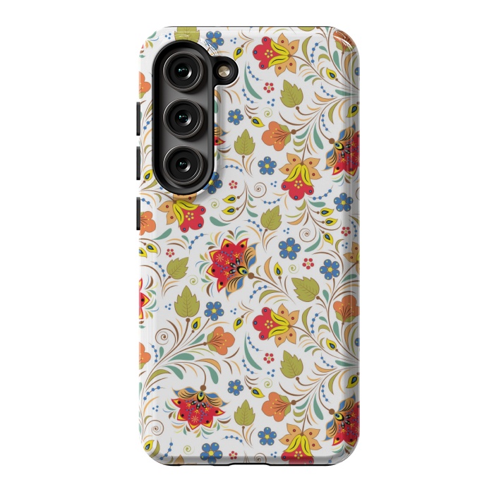 Galaxy S23 StrongFit red yellow floral pattern by MALLIKA