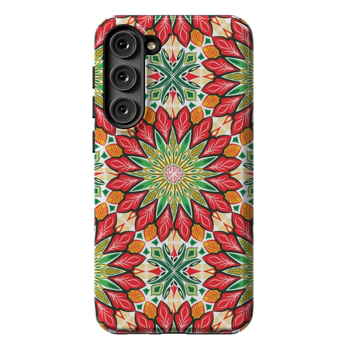 Galaxy S23 Plus StrongFit ORANGE RED FLORAL GREEN PRINT by MALLIKA