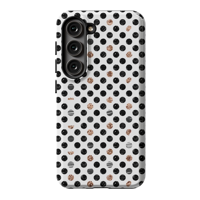 Galaxy S23 StrongFit Ink and gold glitter polka dots by Oana 