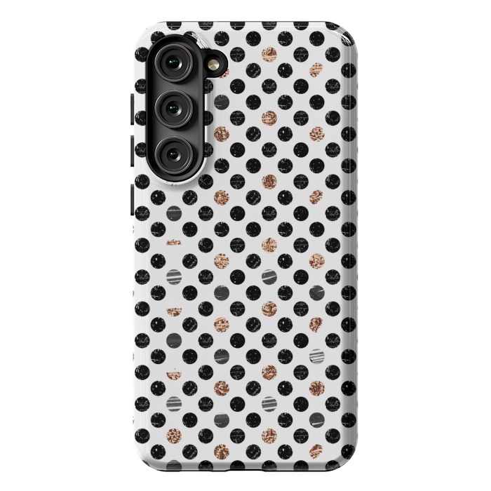 Galaxy S23 Plus StrongFit Ink and gold glitter polka dots by Oana 