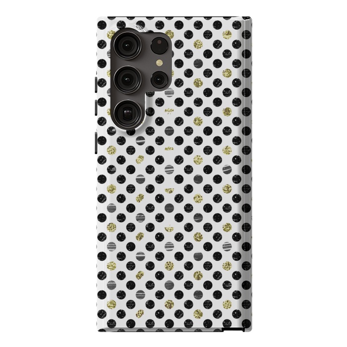 Galaxy S23 Ultra StrongFit Ink and gold glitter polka dots by Oana 