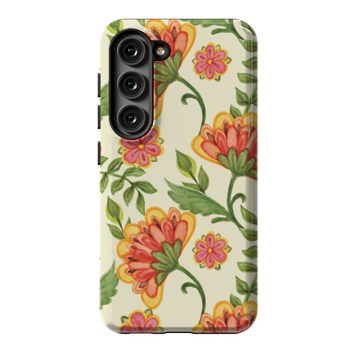 Galaxy S23 StrongFit red yellow green floral pattern by MALLIKA