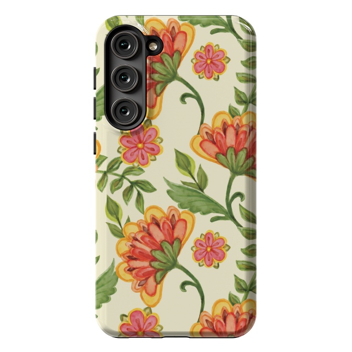 Galaxy S23 Plus StrongFit red yellow green floral pattern by MALLIKA