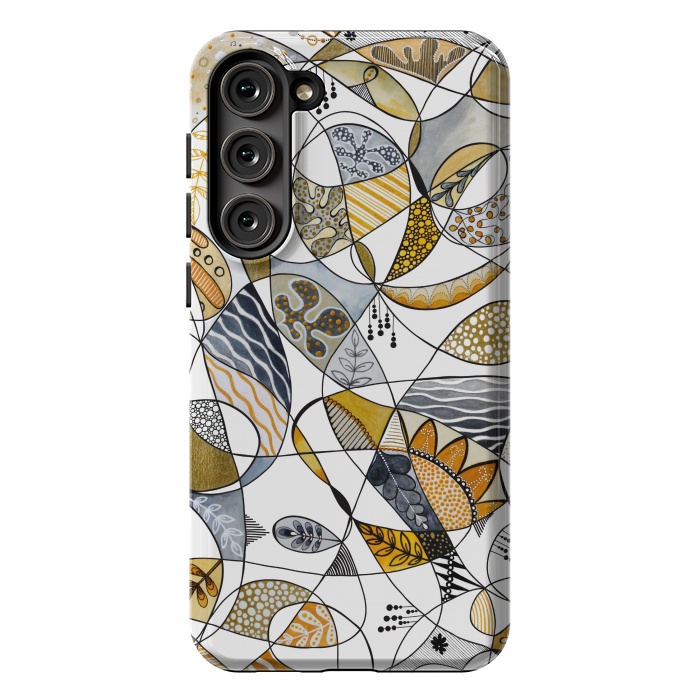 Galaxy S23 Plus StrongFit Continuous Line Abstract Art in Grey and Yellow by Paula Ohreen