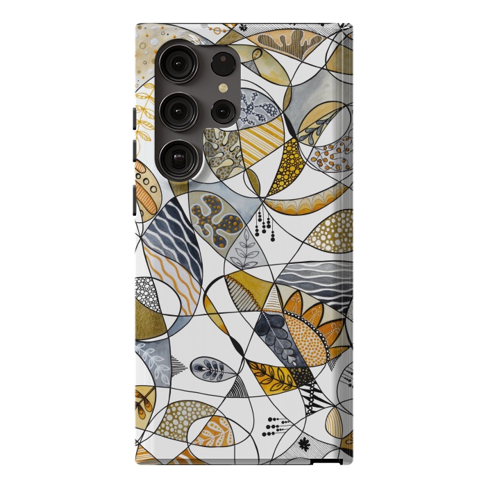 Galaxy S23 Ultra StrongFit Continuous Line Abstract Art in Grey and Yellow by Paula Ohreen