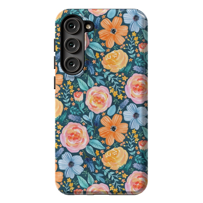 Galaxy S23 Plus StrongFit Bold Blooms on Dark Teal by Tangerine-Tane