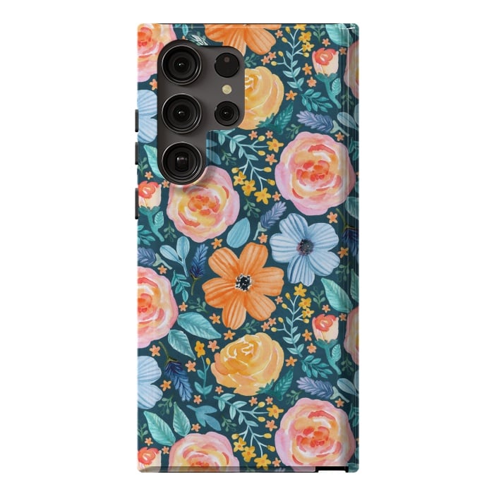 Galaxy S23 Ultra StrongFit Bold Blooms on Dark Teal by Tangerine-Tane