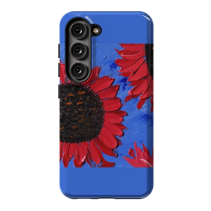 Galaxy S23 StrongFit Red sunflowers art by ArtKingdom7