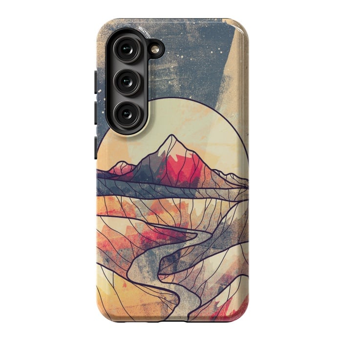 Galaxy S23 StrongFit Retro river mountains by Steve Wade (Swade)