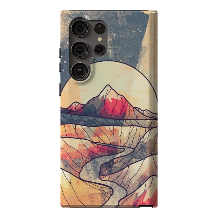Galaxy S23 Ultra StrongFit Retro river mountains by Steve Wade (Swade)