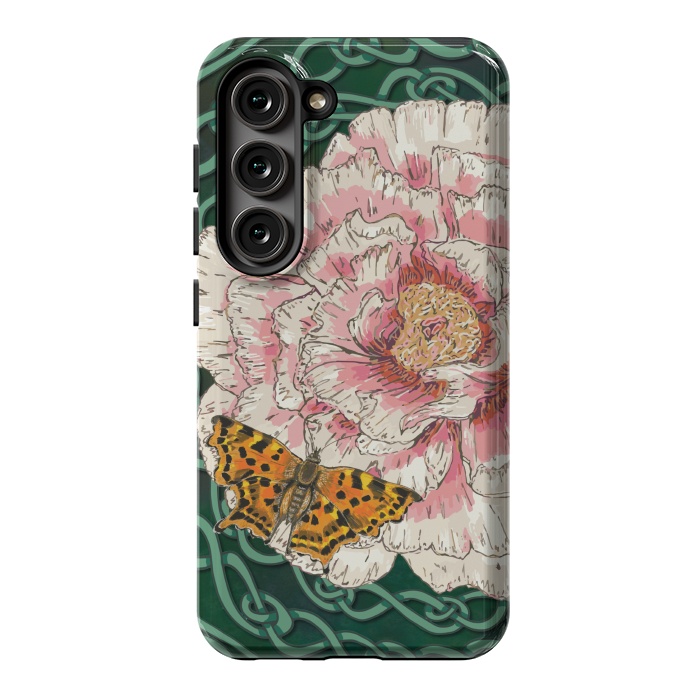 Galaxy S23 StrongFit Peony and Butterfly by Lotti Brown