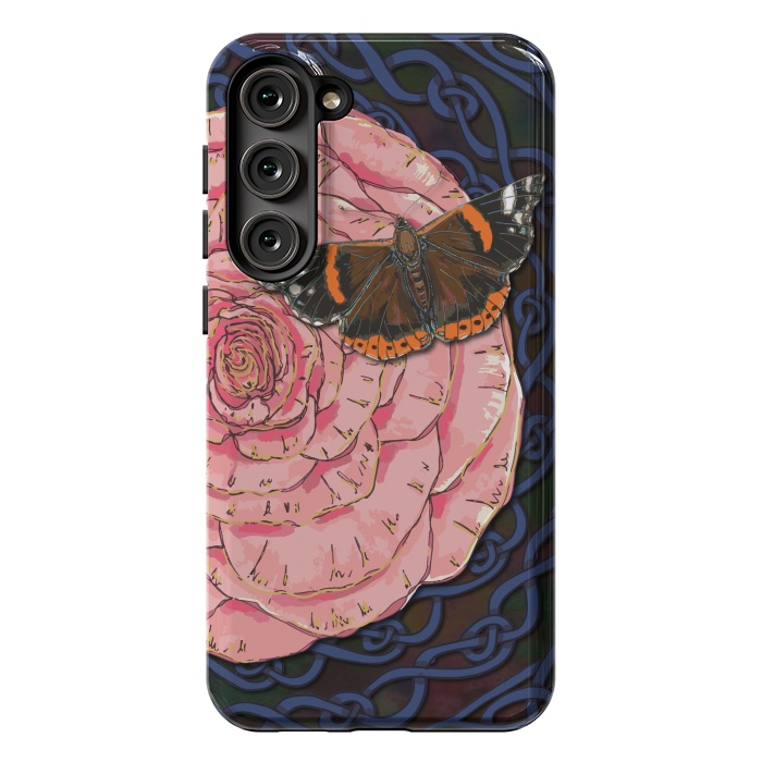 Galaxy S23 Plus StrongFit Pink Rose and Butterfly by Lotti Brown