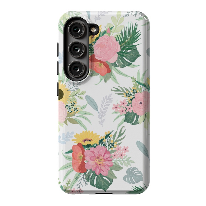 Galaxy S23 StrongFit Girly Watercolor Poppy & Sunflowers Floral Design by InovArts