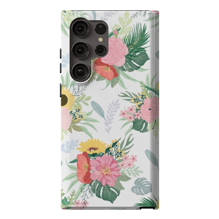 Galaxy S23 Ultra StrongFit Girly Watercolor Poppy & Sunflowers Floral Design by InovArts