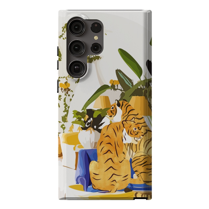 Galaxy S23 Ultra StrongFit Tiger Reserve Villa | Bohemian Tropical Jungle Décor | Pastel Honeymoon Couple Love Wildlife by Uma Prabhakar Gokhale