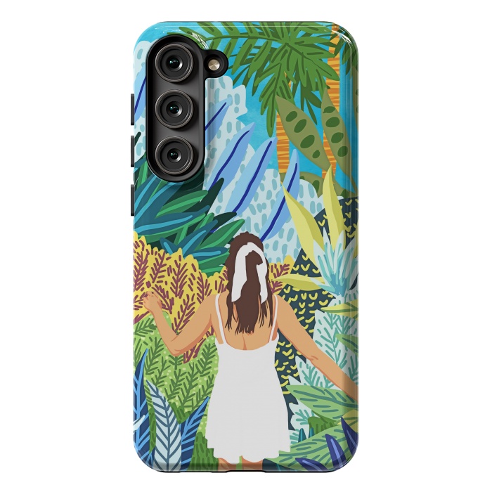 Galaxy S23 Plus StrongFit Lost in the Jungle of Feelings | Forest Tropical Botanical Nature Plants Illustration by Uma Prabhakar Gokhale