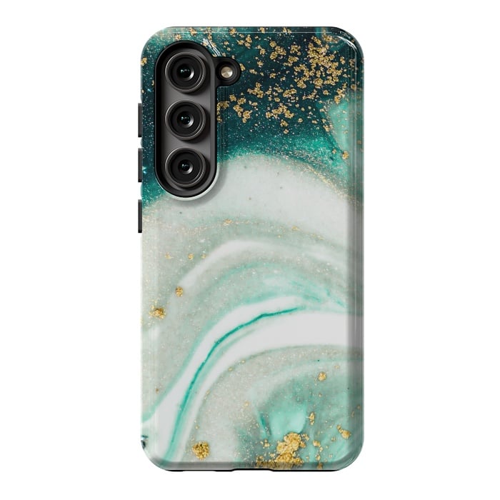 Galaxy S23 StrongFit Green Marble Swirls and Agate Ripples by ArtsCase