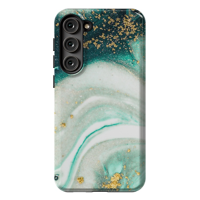 Galaxy S23 Plus StrongFit Green Marble Swirls and Agate Ripples by ArtsCase