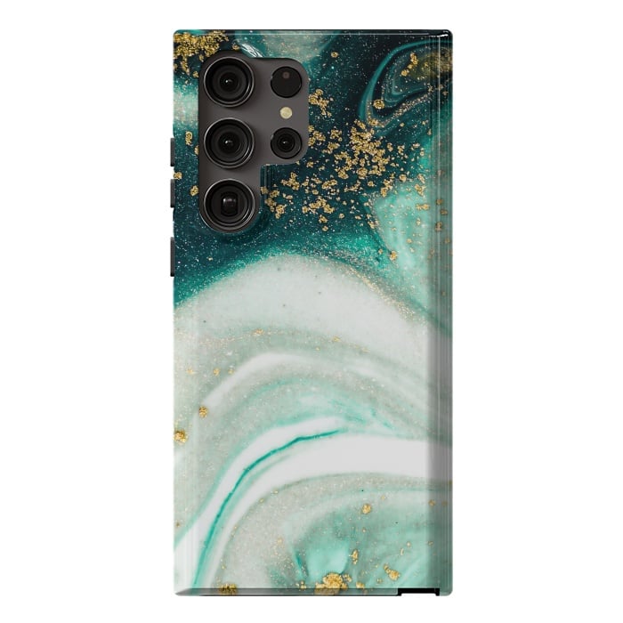 Galaxy S23 Ultra StrongFit Green Marble Swirls and Agate Ripples by ArtsCase