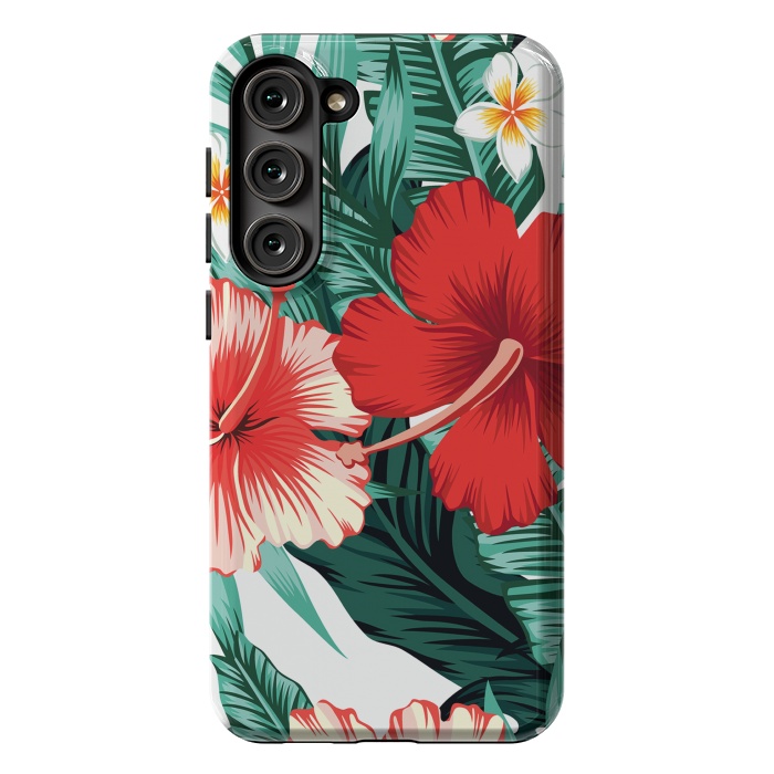 Galaxy S23 Plus StrongFit Exotic Green Tropical Palm fern Leaves by ArtsCase