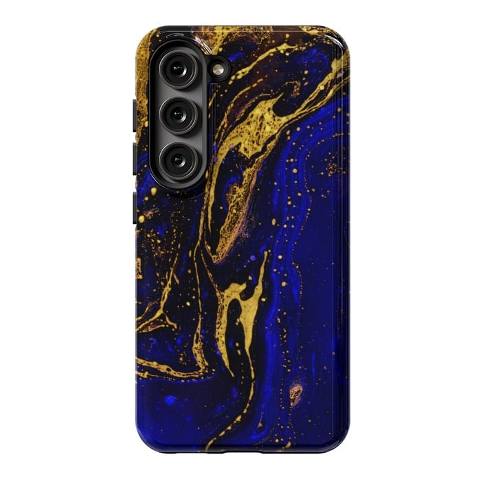 Galaxy S23 StrongFit Blue marble and abstract gold background texture with swirls by ArtsCase