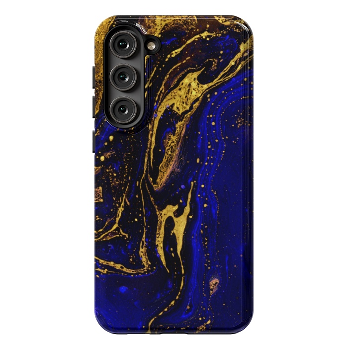 Galaxy S23 Plus StrongFit Blue marble and abstract gold background texture with swirls by ArtsCase