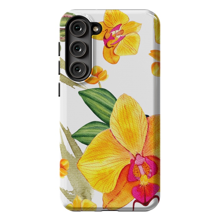 Galaxy S23 Plus StrongFit watercolor yellow orchid flowers by haroulita