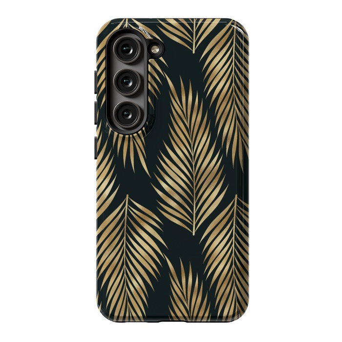Galaxy S23 StrongFit black gold fern leaves  by haroulita