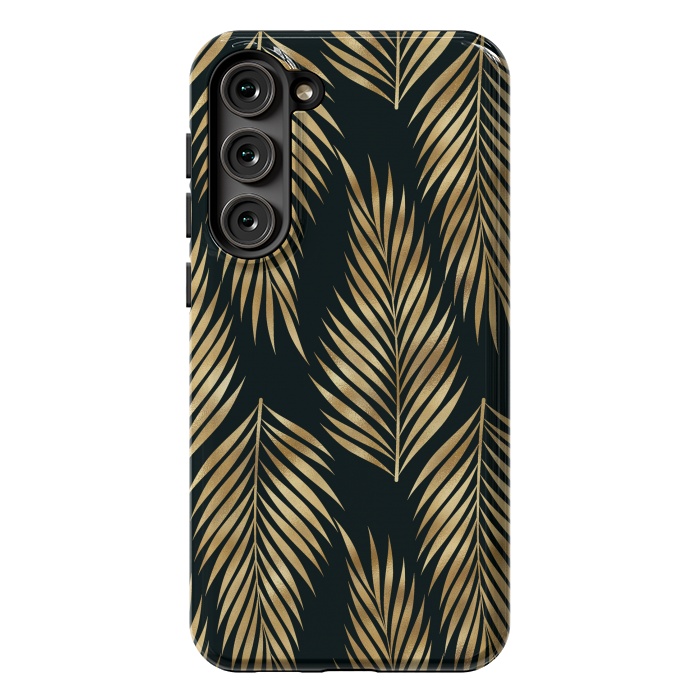 Galaxy S23 Plus StrongFit black gold fern leaves  by haroulita