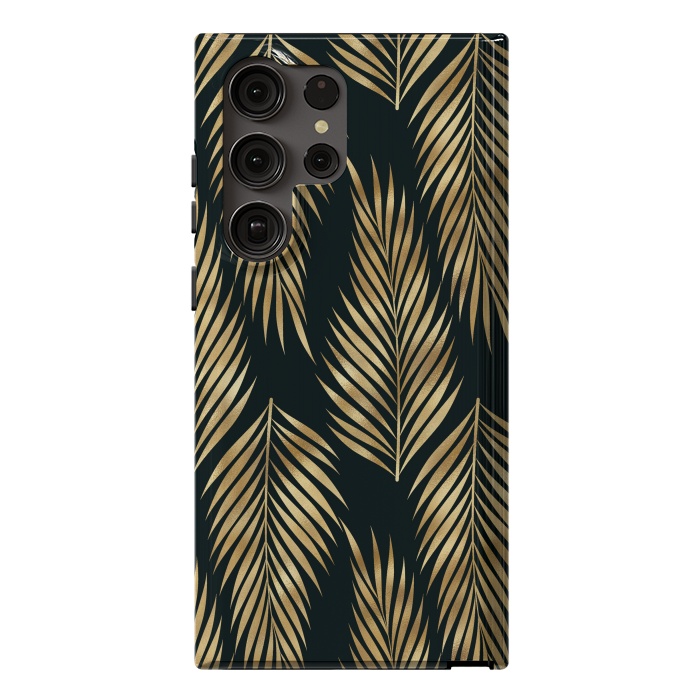 Galaxy S23 Ultra StrongFit black gold fern leaves  by haroulita