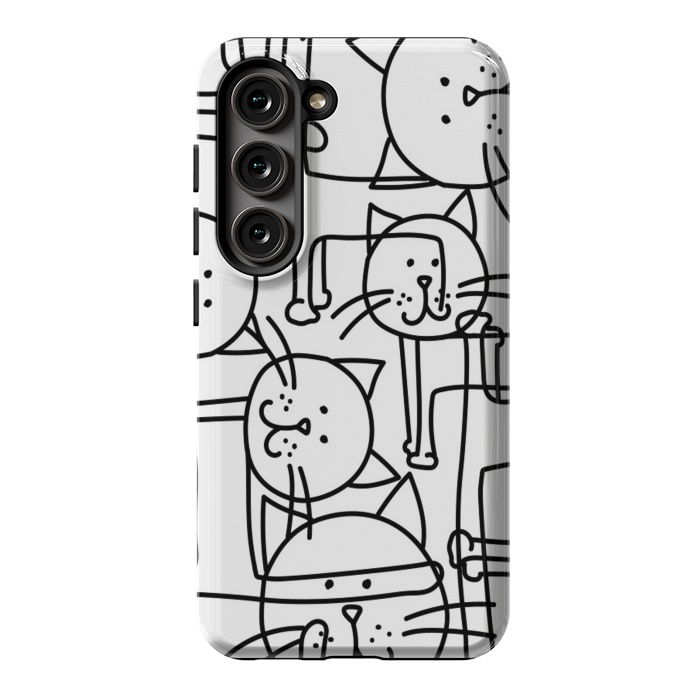 Galaxy S23 StrongFit black white doodle cats by haroulita