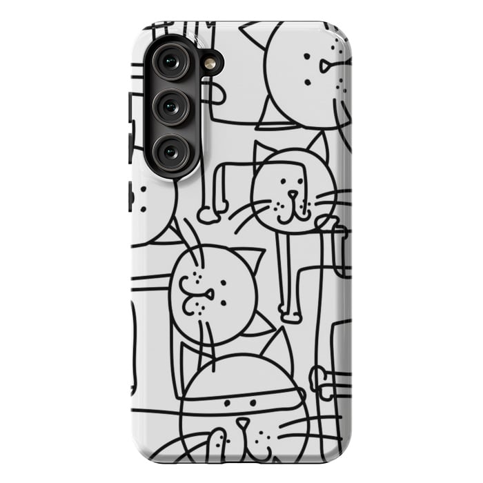 Galaxy S23 Plus StrongFit black white doodle cats by haroulita