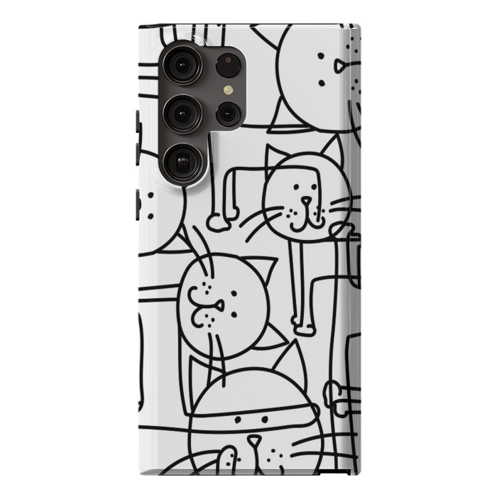 Galaxy S23 Ultra StrongFit black white doodle cats by haroulita