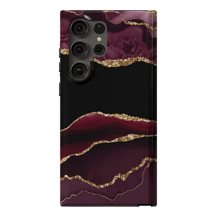 Galaxy S23 Ultra StrongFit burgundy agate marble by haroulita