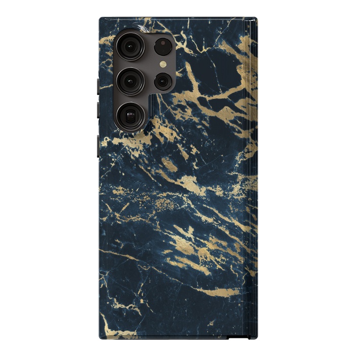 Galaxy S23 Ultra StrongFit dark blue gold marble by haroulita