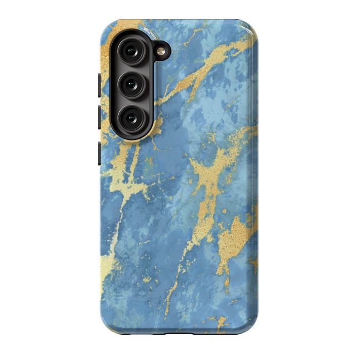 Galaxy S23 StrongFit sky blue gold marble by haroulita