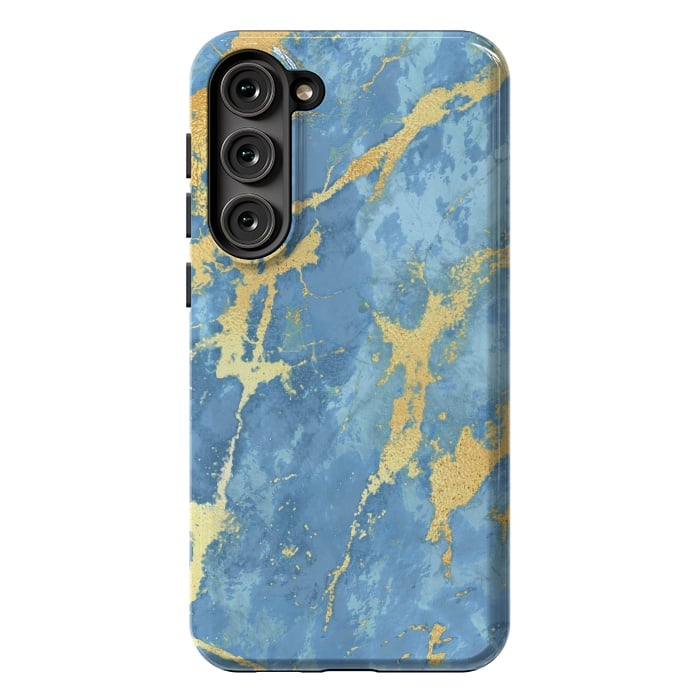 Galaxy S23 Plus StrongFit sky blue gold marble by haroulita