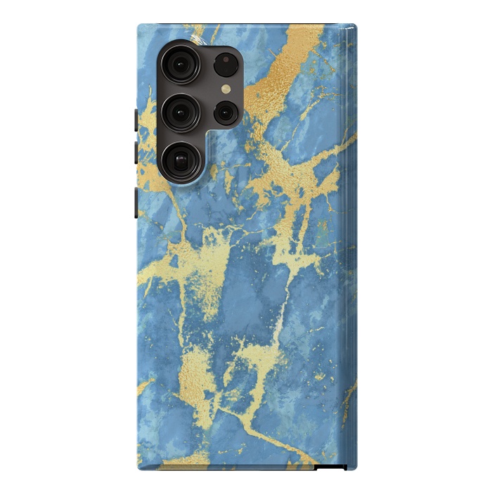 Galaxy S23 Ultra StrongFit sky blue gold marble by haroulita