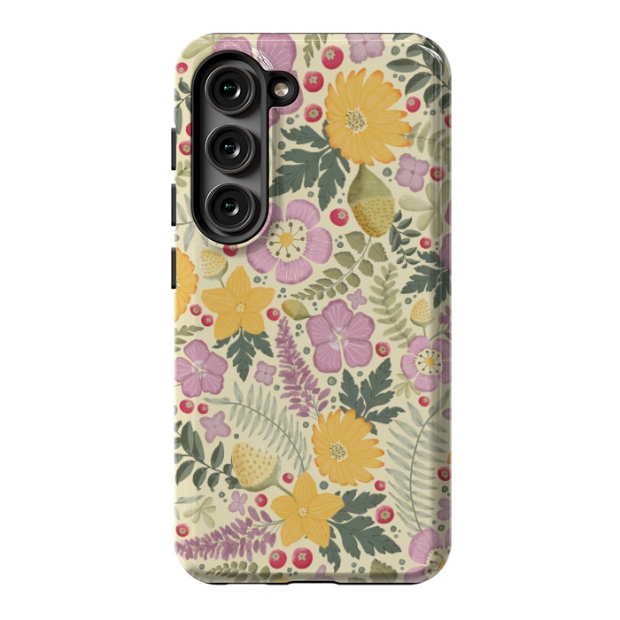Galaxy S23 StrongFit Olive's Garden in Yellow and Pink by Paula Ohreen