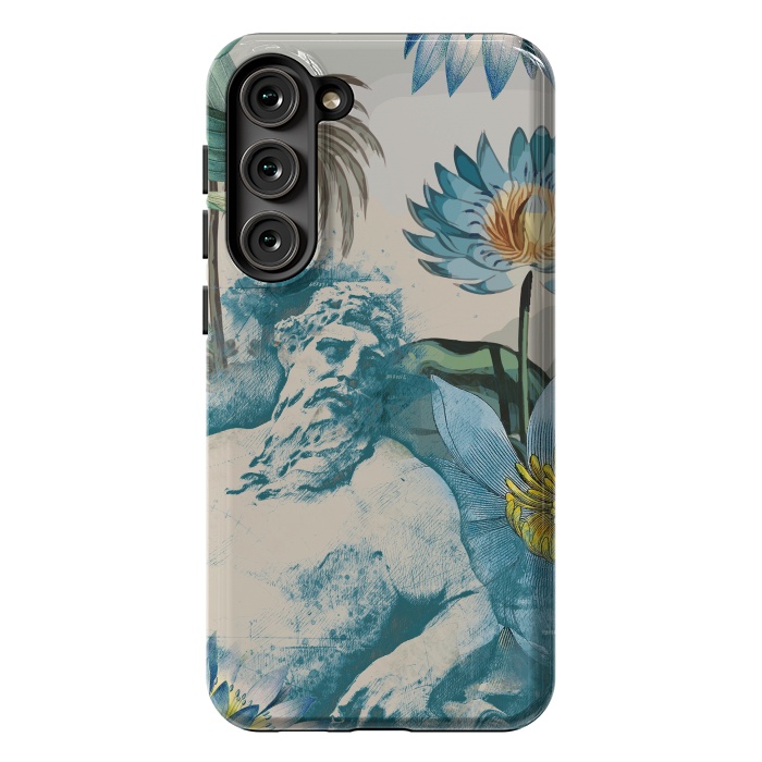 Galaxy S23 Plus StrongFit Statue, tropical leaves, lotus petals - retro collage by Oana 