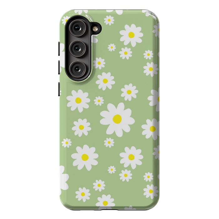 Galaxy S23 Plus StrongFit Spring Green Daisy Flower Pattern by Julie Erin Designs